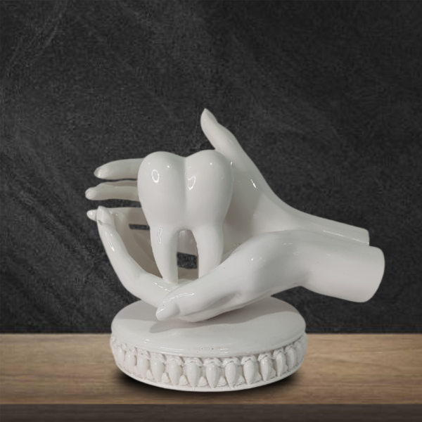 Gentle Hands Holding Tooth Decorative Figurine - Dental Care Art