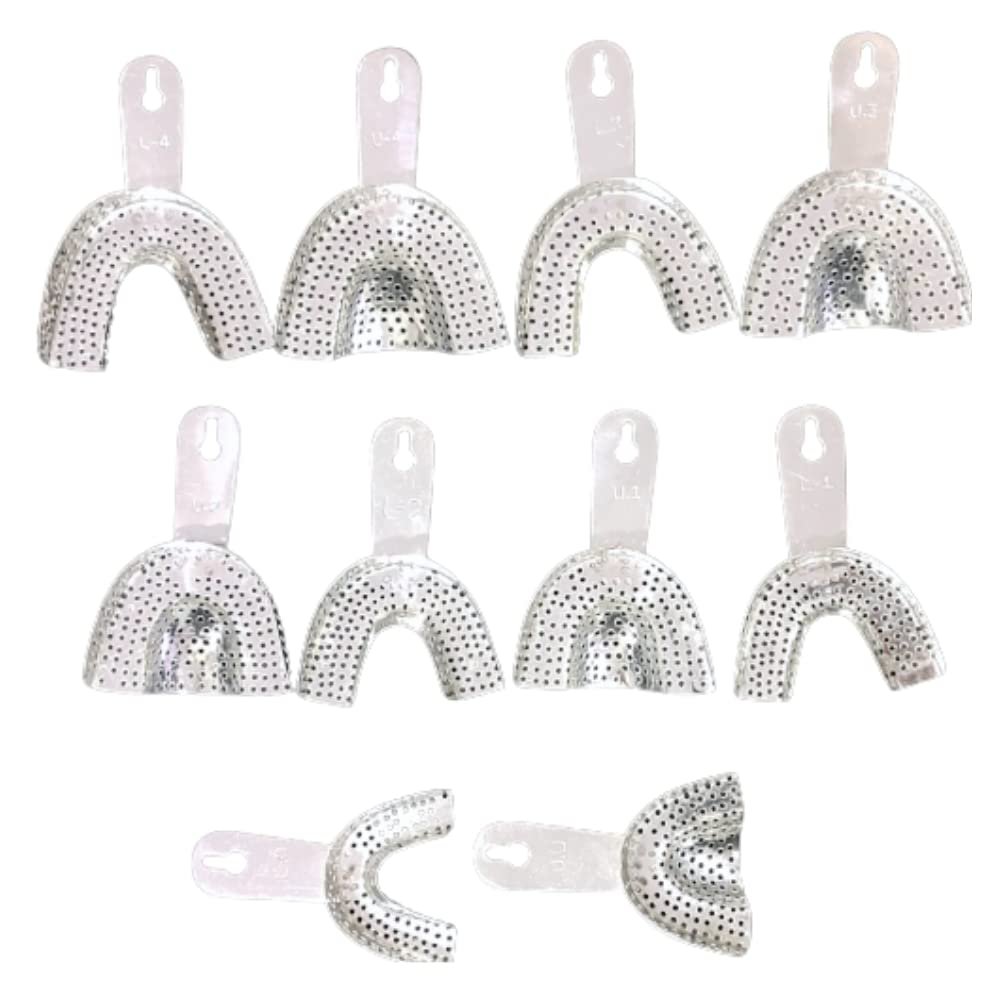 Unique Dents Dental Metal Impression Tray Steel Dentulous Set (pack of 5 pairs) assorted