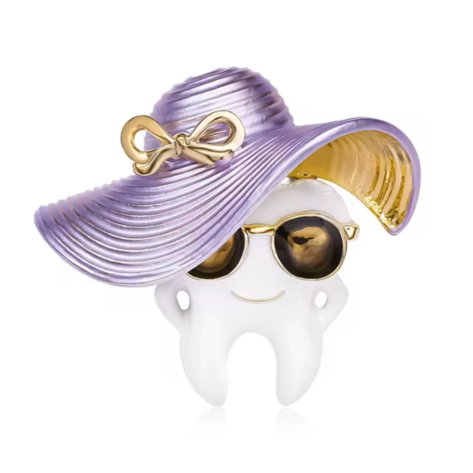 Enamel tooth Wearing Hat Brooch