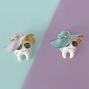 Enamel tooth Wearing Hat Brooch