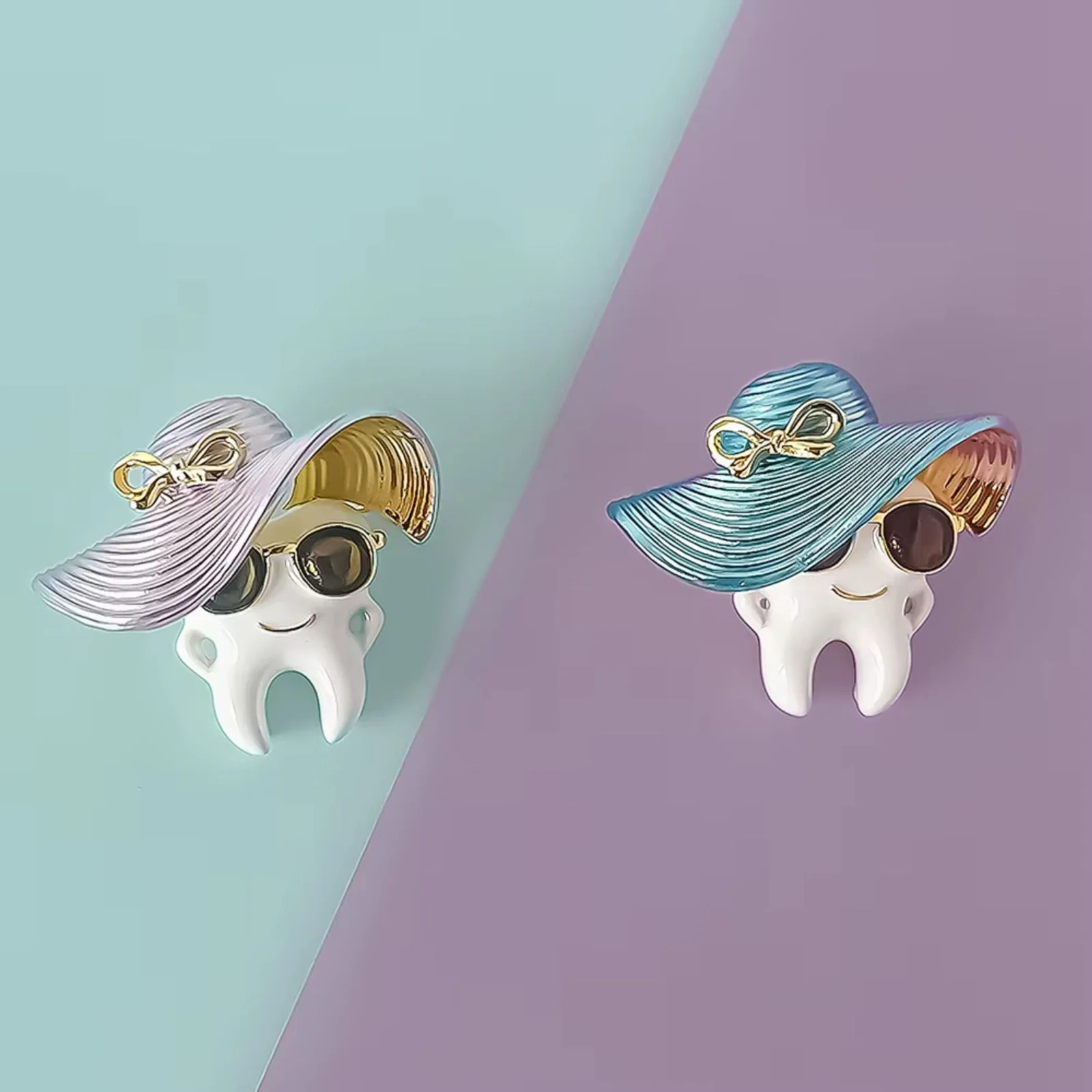 Enamel tooth Wearing Hat Brooch