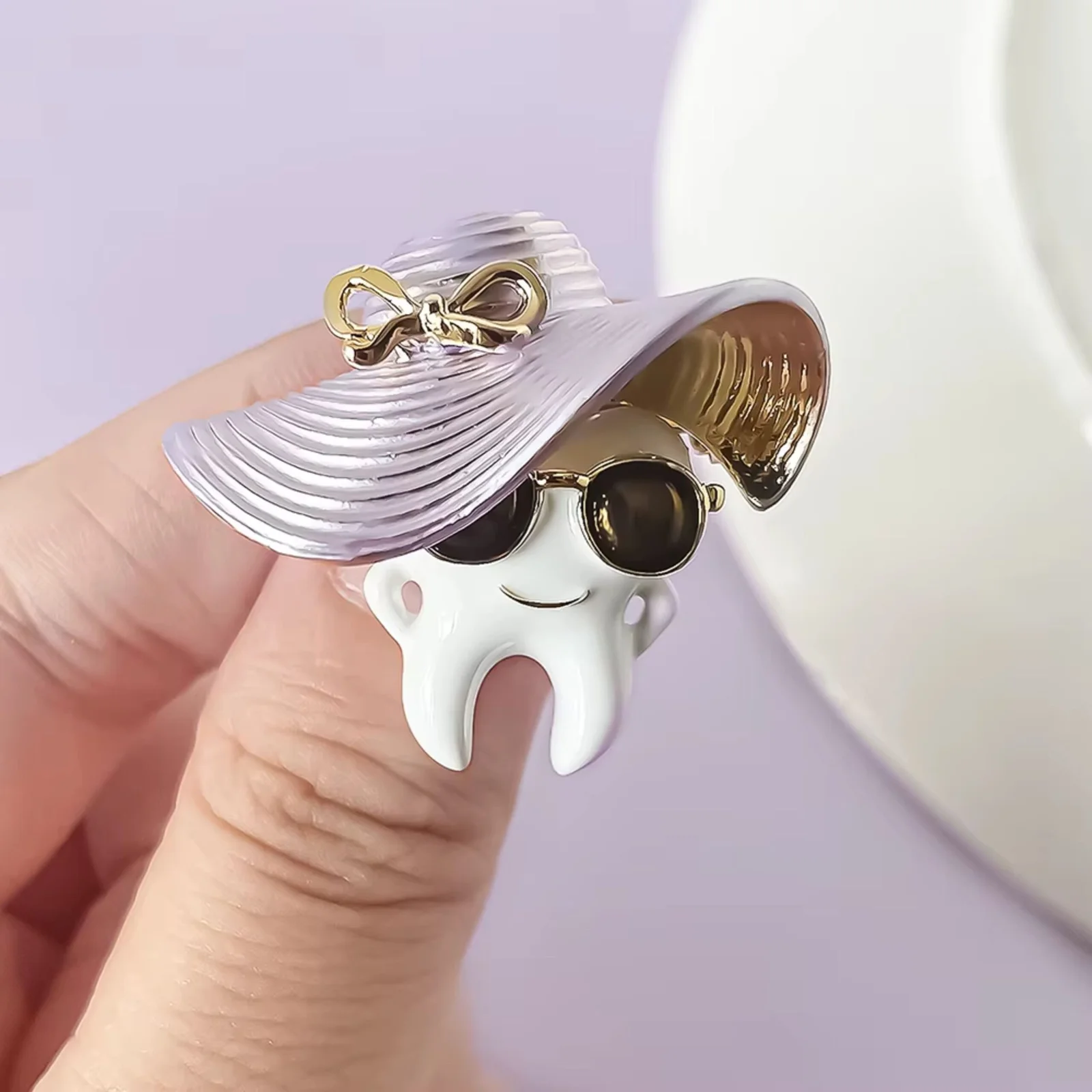 Enamel tooth Wearing Hat Brooch