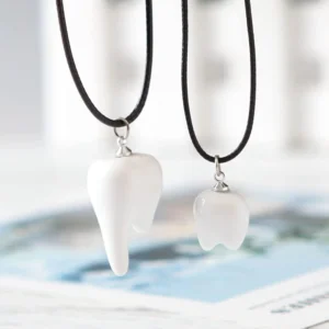 Resin Tooth Shape Pendant Necklaces – Black Waxed Cord Necklace