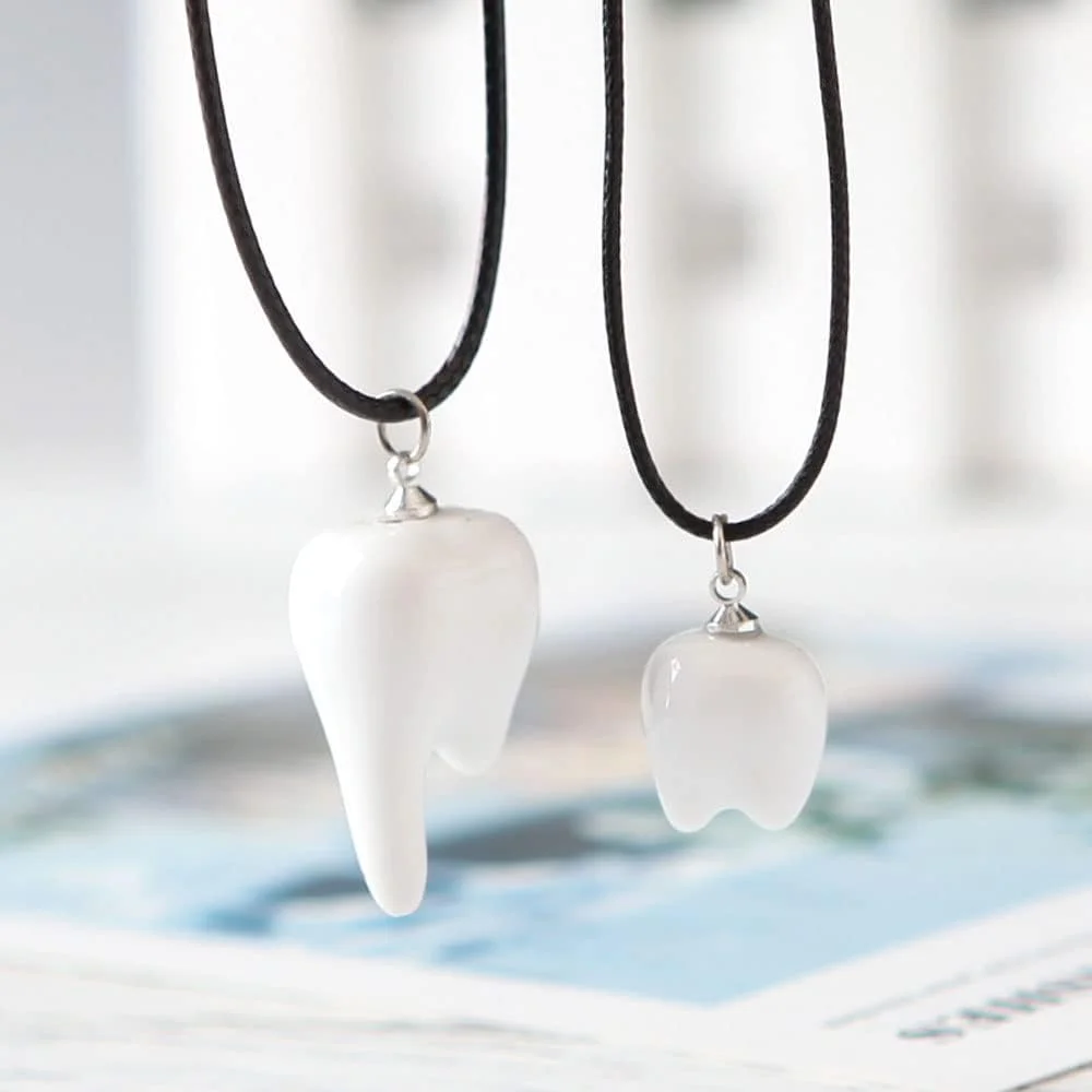 Resin Tooth Shape Pendant Necklaces – Black Waxed Cord Necklace