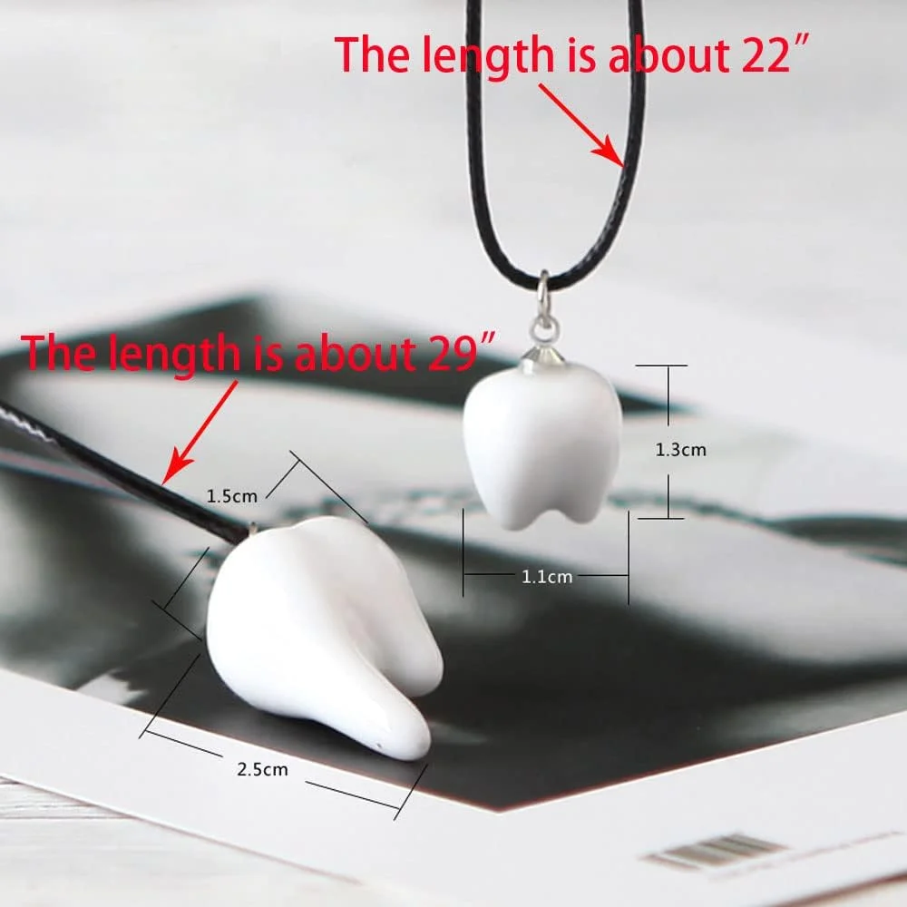 Resin Tooth Shape Pendant Necklaces – Black Waxed Cord Necklace