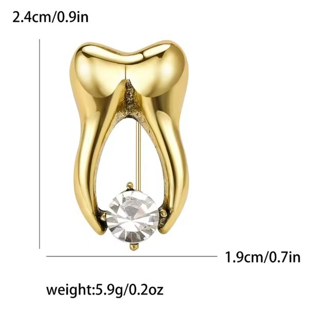 Crystal Tooth Brooch Gold & Silver Dental Enamel Pin