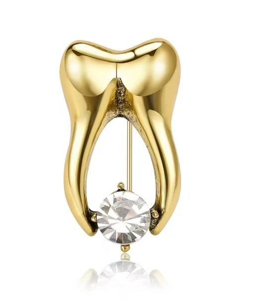 Crystal Tooth Brooch Gold & Silver Dental Enamel Pin