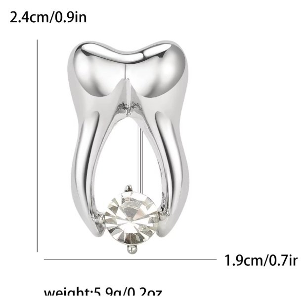 Crystal Tooth Brooch Gold & Silver Dental Enamel Pin