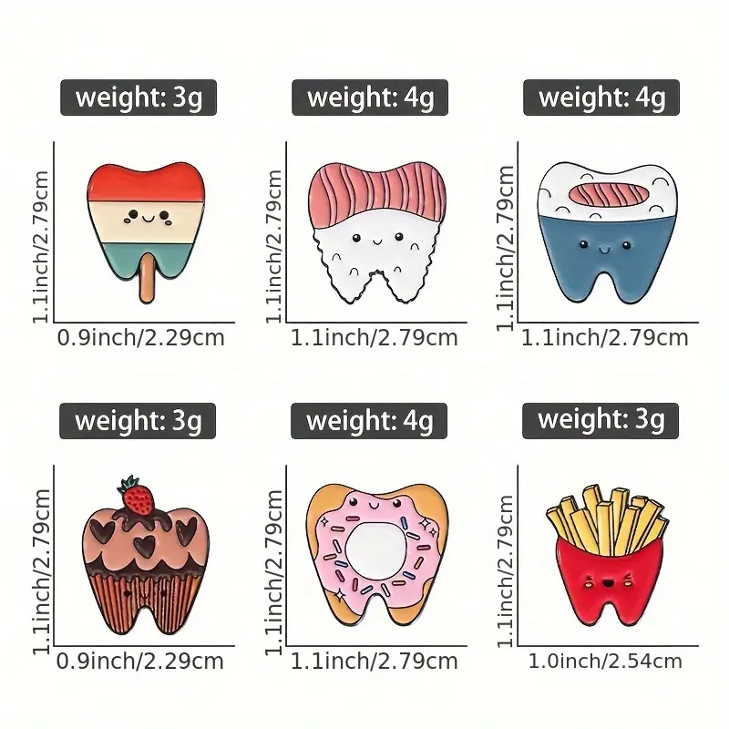 Cute Cartoon Dental Brooch Set (Pack of 6)