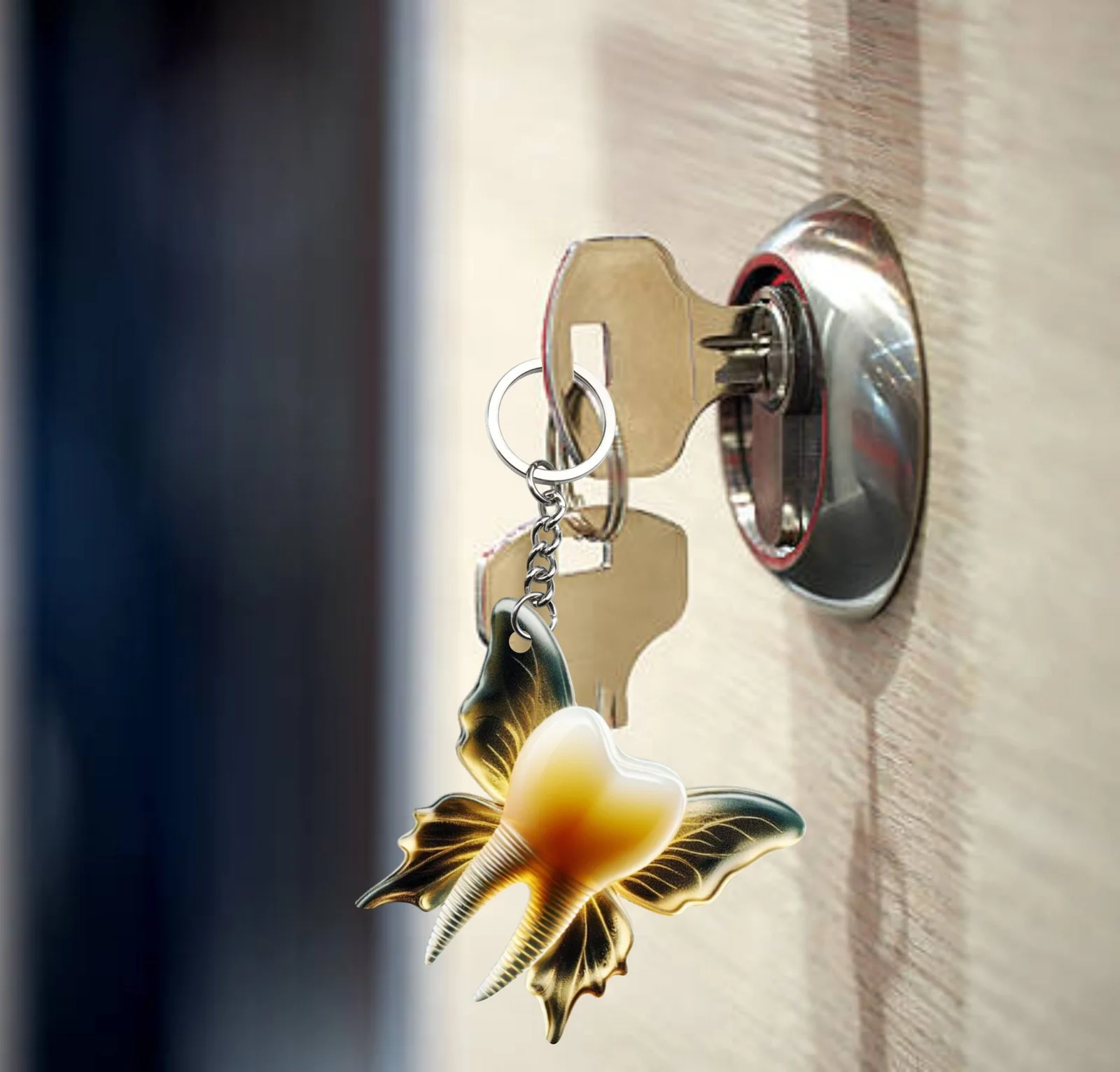 Dental Keychain – Golden Butterfly Keychain