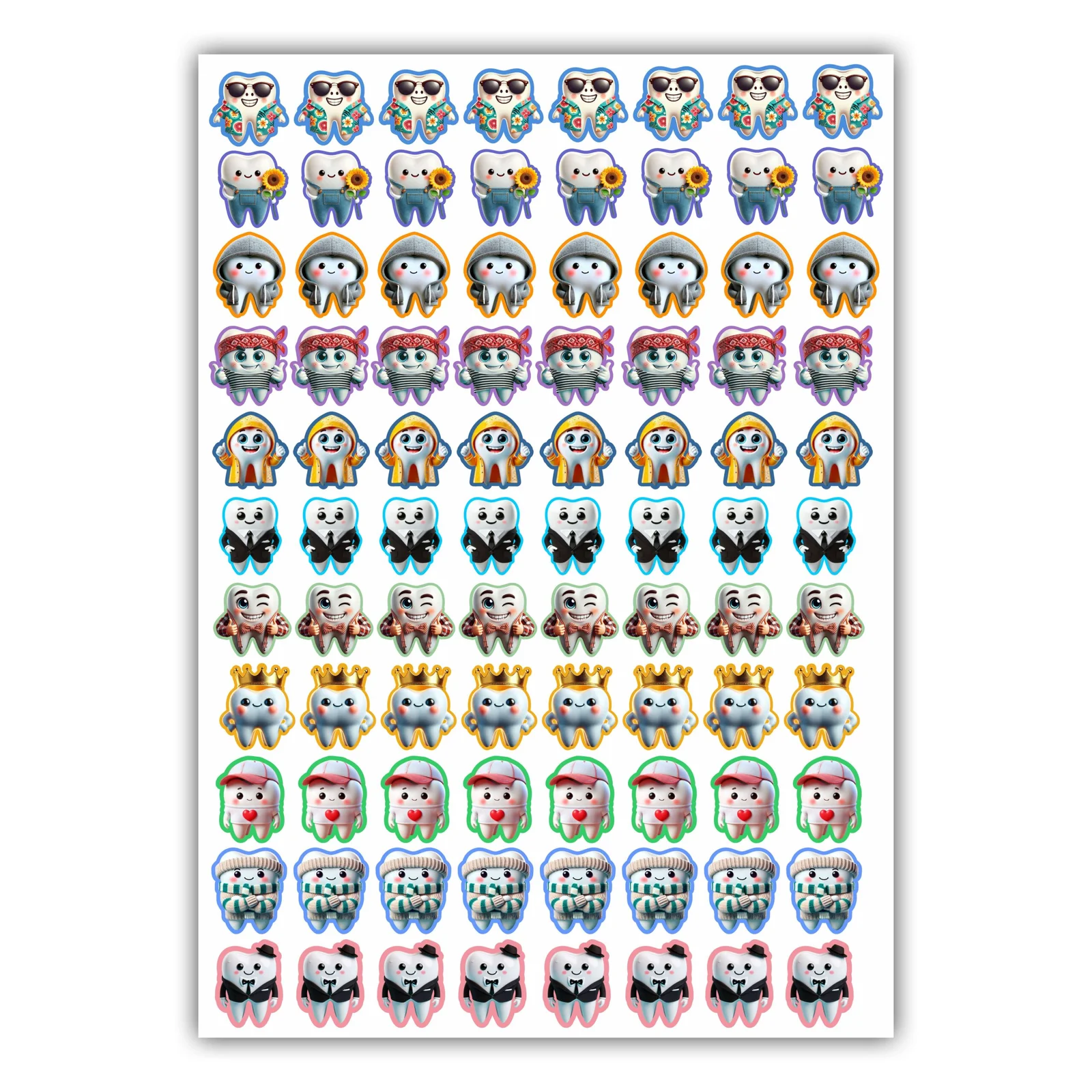 Pedo Micro Stickers – Pack of 6 Sheets (Tooth Characters Edition)