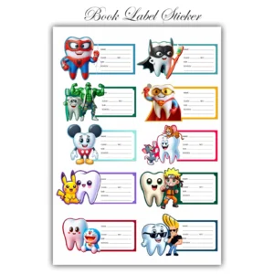 Dental Book Label Stickers – Pack of 6 (Cartoon Tooth Theme)