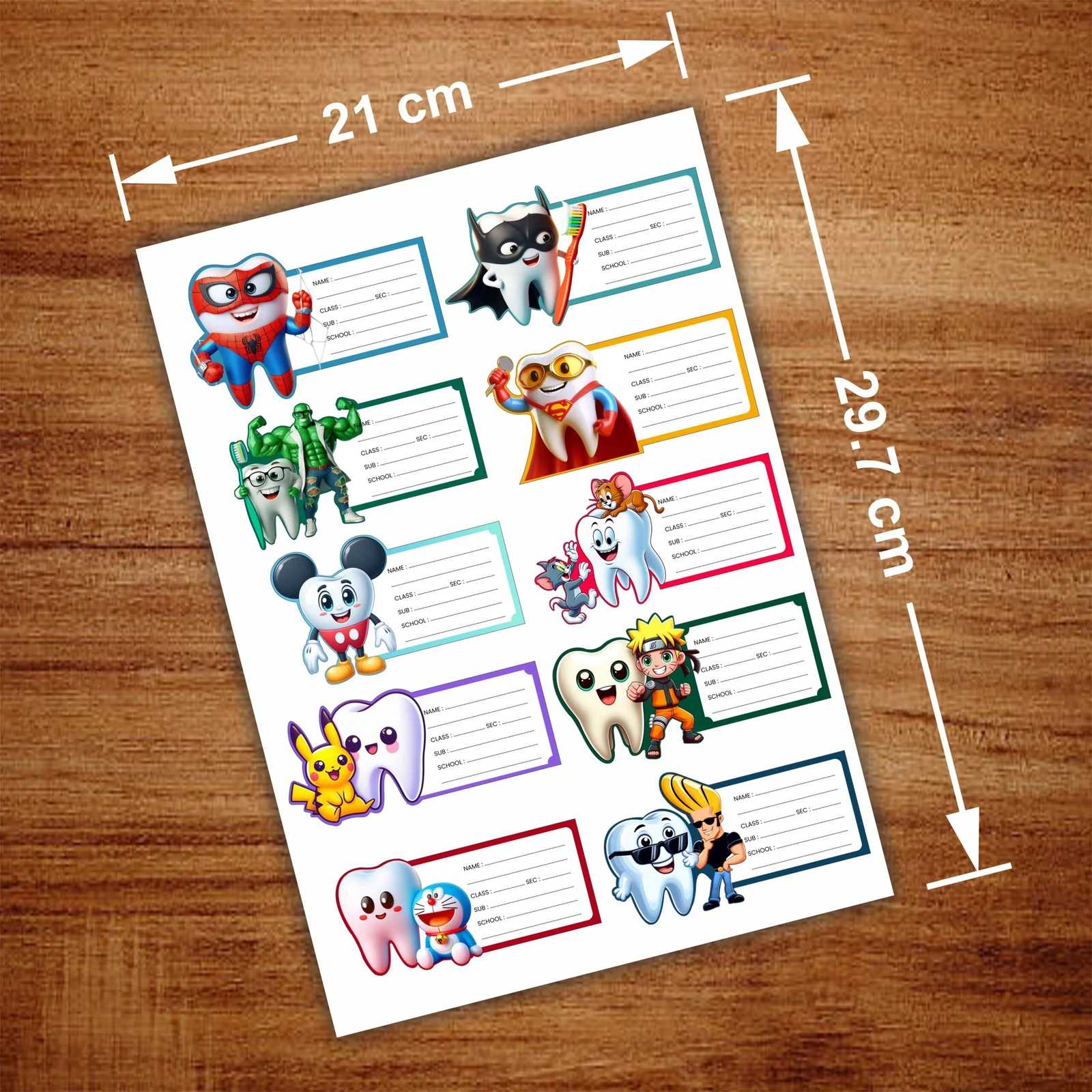Dental Book Label Stickers – Pack of 6 (Cartoon Tooth Theme)