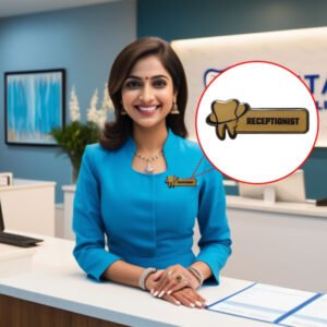 Dental Receptionist Professional Name Tag Badge with Tooth Icon